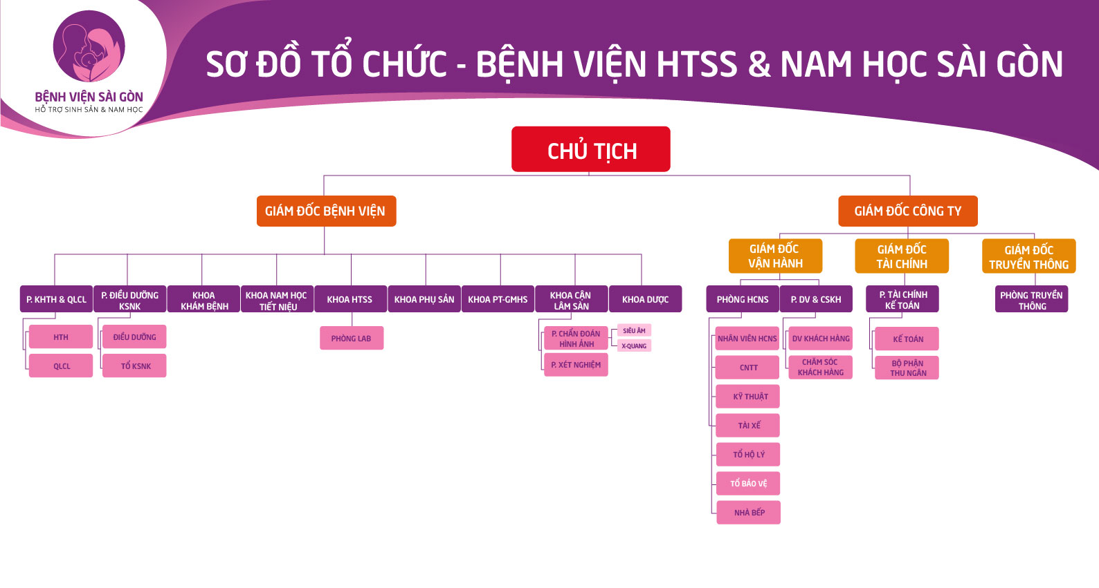 Sơ đồ tổ chức - Bệnh Viện Hỗ Trợ Sinh Sản & Nam Học Sài Gòn